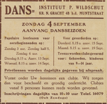 717417 Advertentie van Dansinstituut P. Wildschut, Kromme Nieuwegracht 48 te Utrecht, voor de start van het nieuwe ...